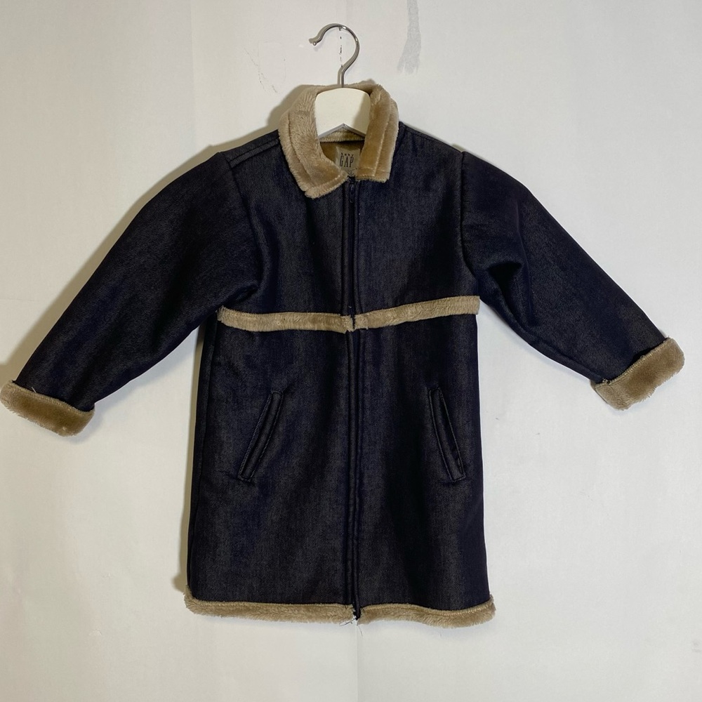 Baby Gap black Faux fur lined zip up denim coat with pockets jacket size 4